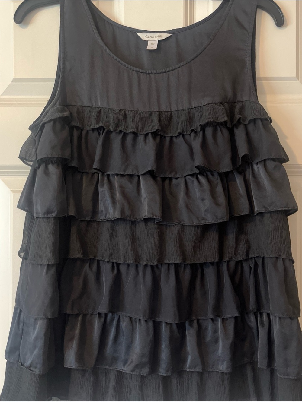 Garnet Hill Black Layered Ruffle Silk Camisole tank top